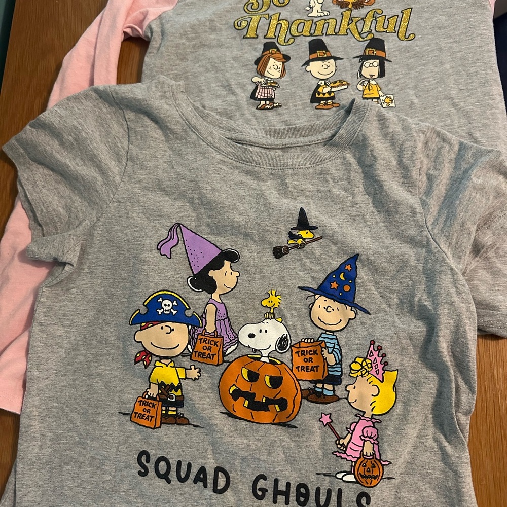Peanuts Halloween & Thanksgiving Shirts for Girls - both included in purchase